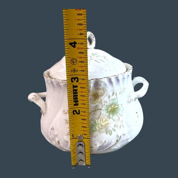 Antique Bavarian China Sugar Bowl Lid Hand Painted Floral Design Made In Germany - Picture 4 of 10